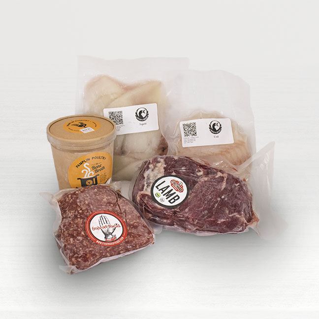 A variety of meats and seafoods offered by Seasonal Roots